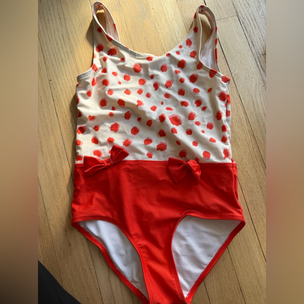 Mini Rodini White Swimsuit with Red Polka Dot Details